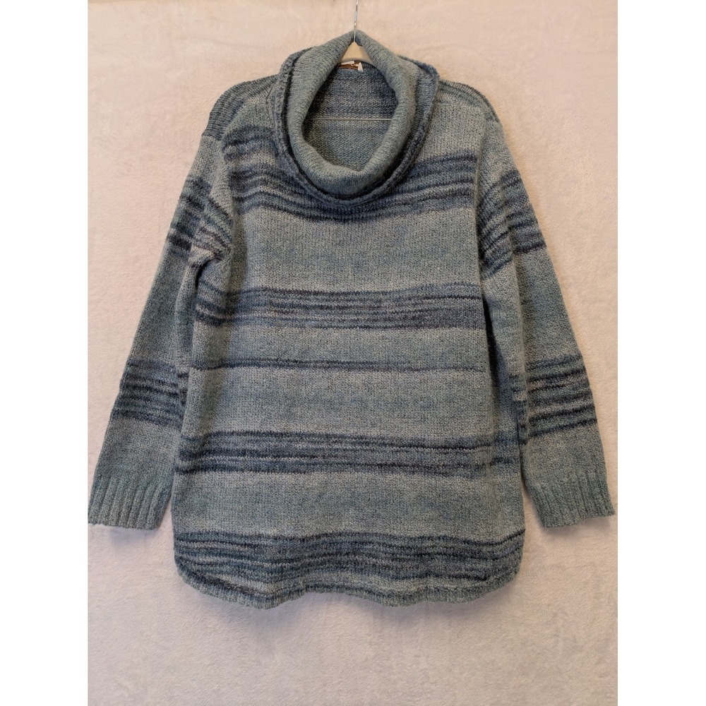 Coldwater Creek Women's Striped Cowl Neck Sweater Blue Gray PXL